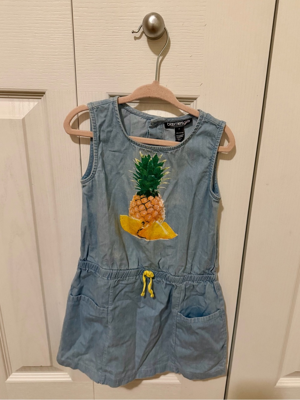 Light Blue Denim Pineapple Appliqué Dress for Kids